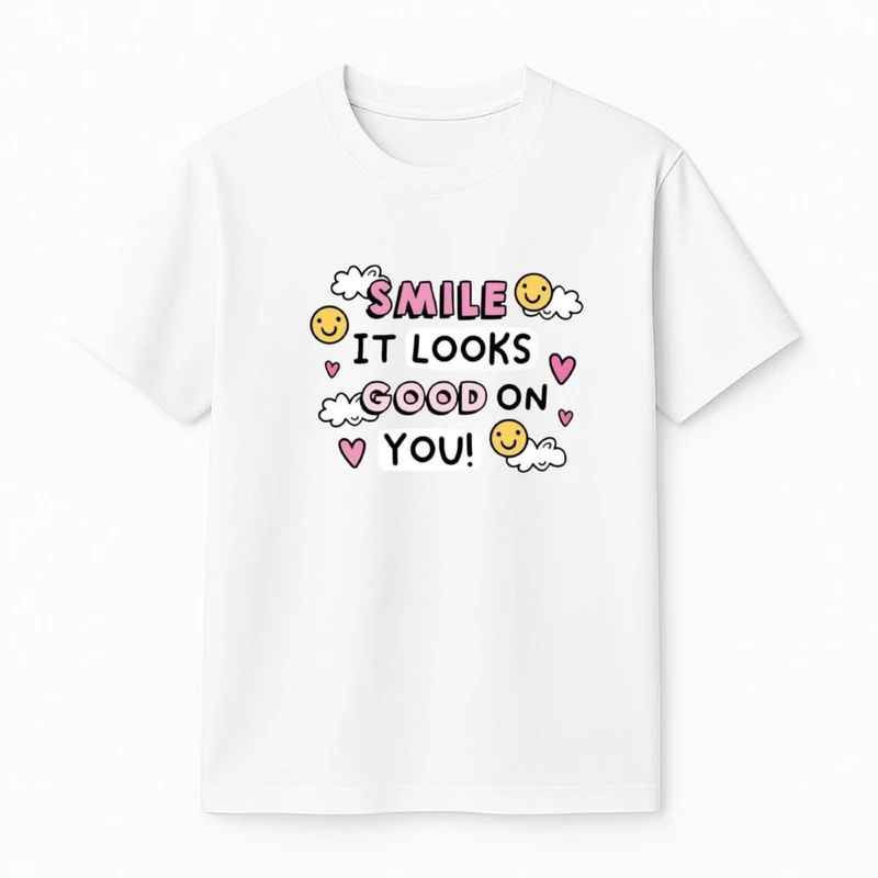 تی‌شرت آستین کوتاه دخترانه مدل لبخند 