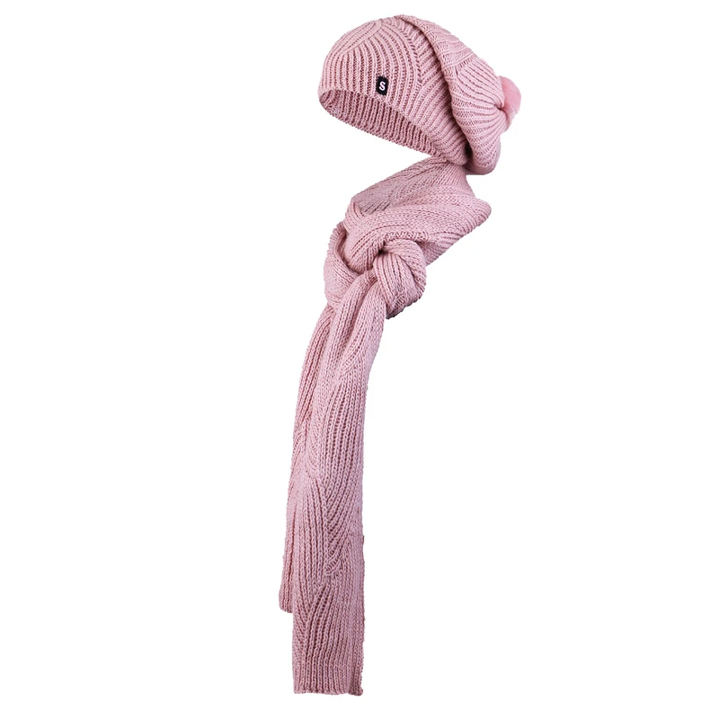 کلاه و شال گردن بافتنی زنانه سام مدل فرانسوی پوم دار کد 414