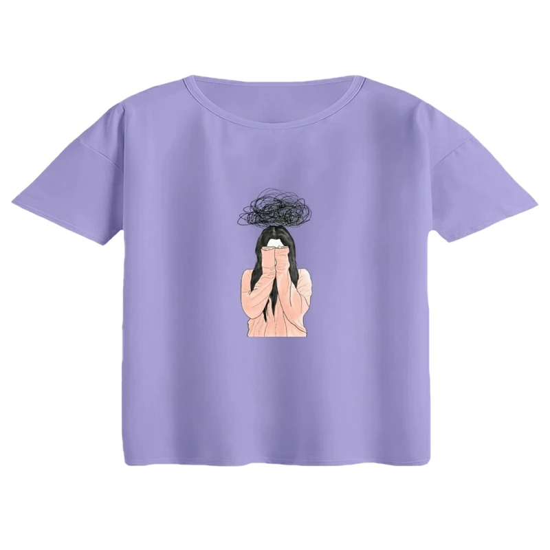 کراپ تی‌شرت آستین کوتاه زنانه مدل ذهن پریشون