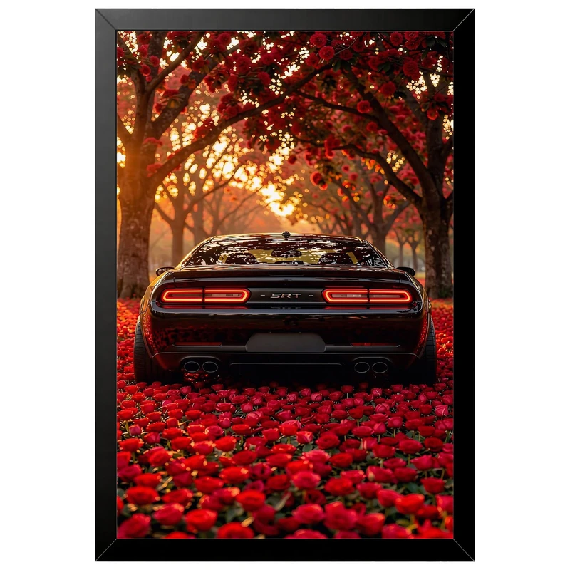 تابلو بکلیت طرح ماشین و خودرو Dodge Challenger SRT Hellcat مدل B-pe130173 فریم مشکی