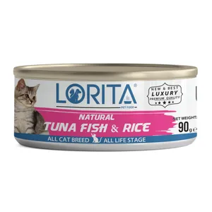  کنسرو غذای گربه لوریتا مدل NATURAL TUNA & RICE وزن 90 گرم 