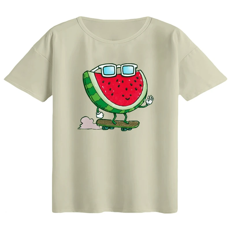 تی‌شرت اورسایز آستین کوتاه زنانه مدل باکسی طرح هندوانه یلدایی کد 3