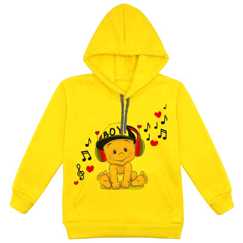 هودی پسرانه مدل پسر و هدفون F52 رنگ زرد