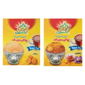 پولکی رژیمی بدون قند زعفرانی و پرتقالی کامور - 150 گرم بسته 2 عددی