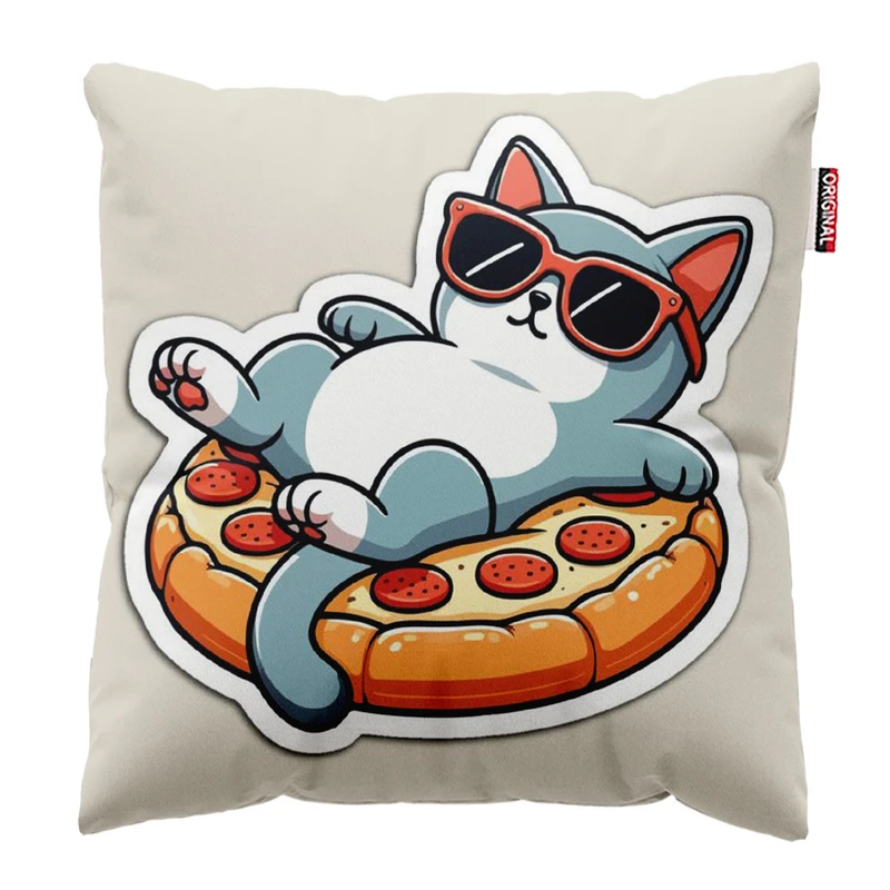 کوسن پاد آفرین مدل گربه کیوت روی پیتزا کد 126 سایز 30*30 سانتی متر