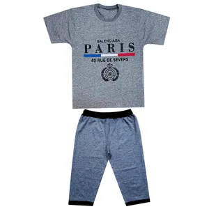 ست تی شرت و شلوارک پسرانه مدل  Paris کد PS4 رنگ طوسی