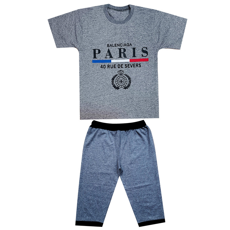 ست تی شرت و شلوارک پسرانه مدل Paris کد PS4 رنگ طوسی