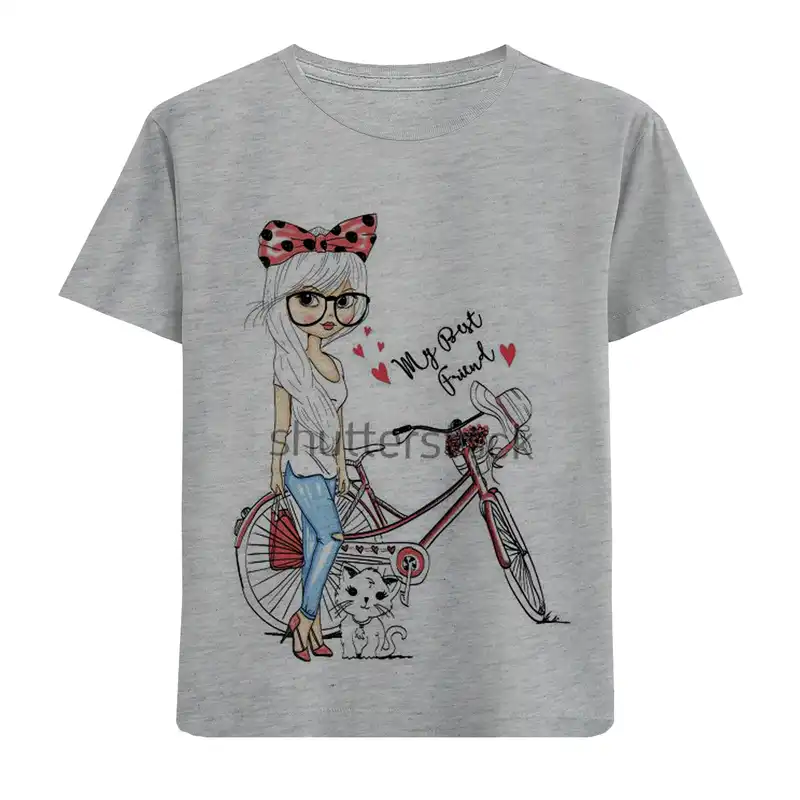 تی شرت آستین کوتاه بچگانه مدل دختر و دوچرخه F258