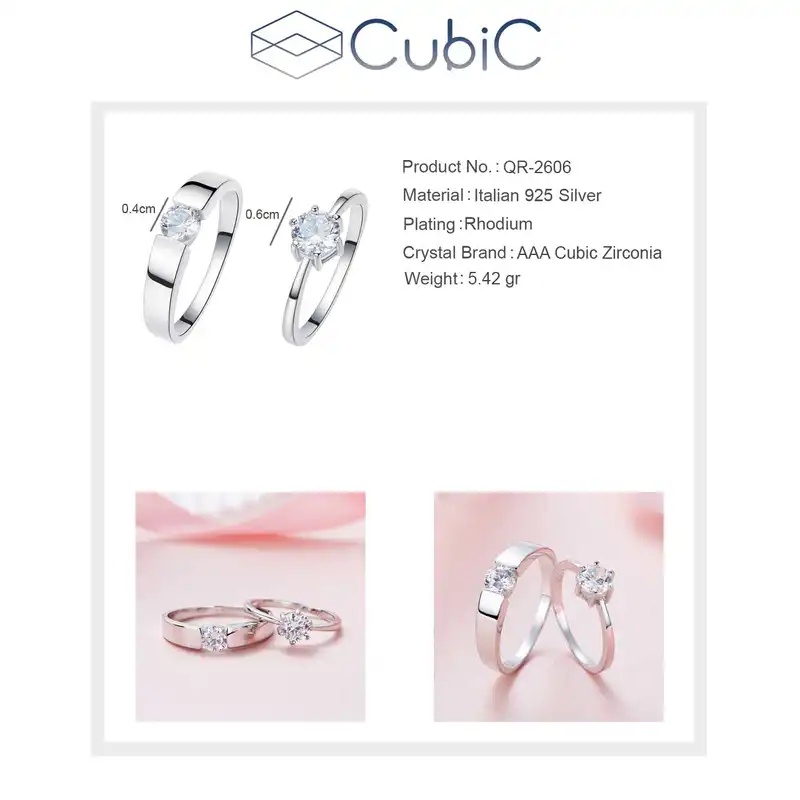 ست انگشتر نقره  زنانه و مردانه کوبیک مدل QR-9683-8-8