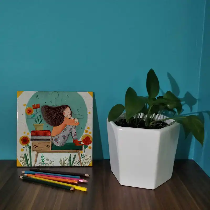 کاشی کارنیلا طرح نقاشی دختر کد wk27