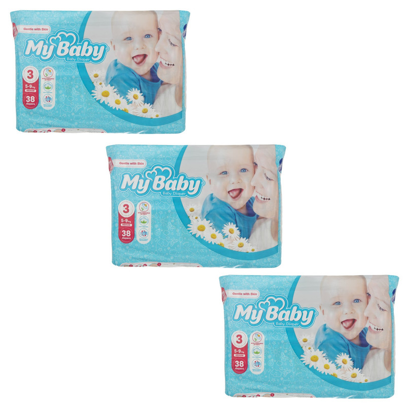 پوشک کودک مای بیبی مدل Max Care سایز 3 سه بسته 38 عددی