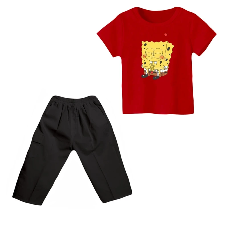 ست تی شرت و شلوارک پسرانه مدل باب اسفنجی کد ۱۰