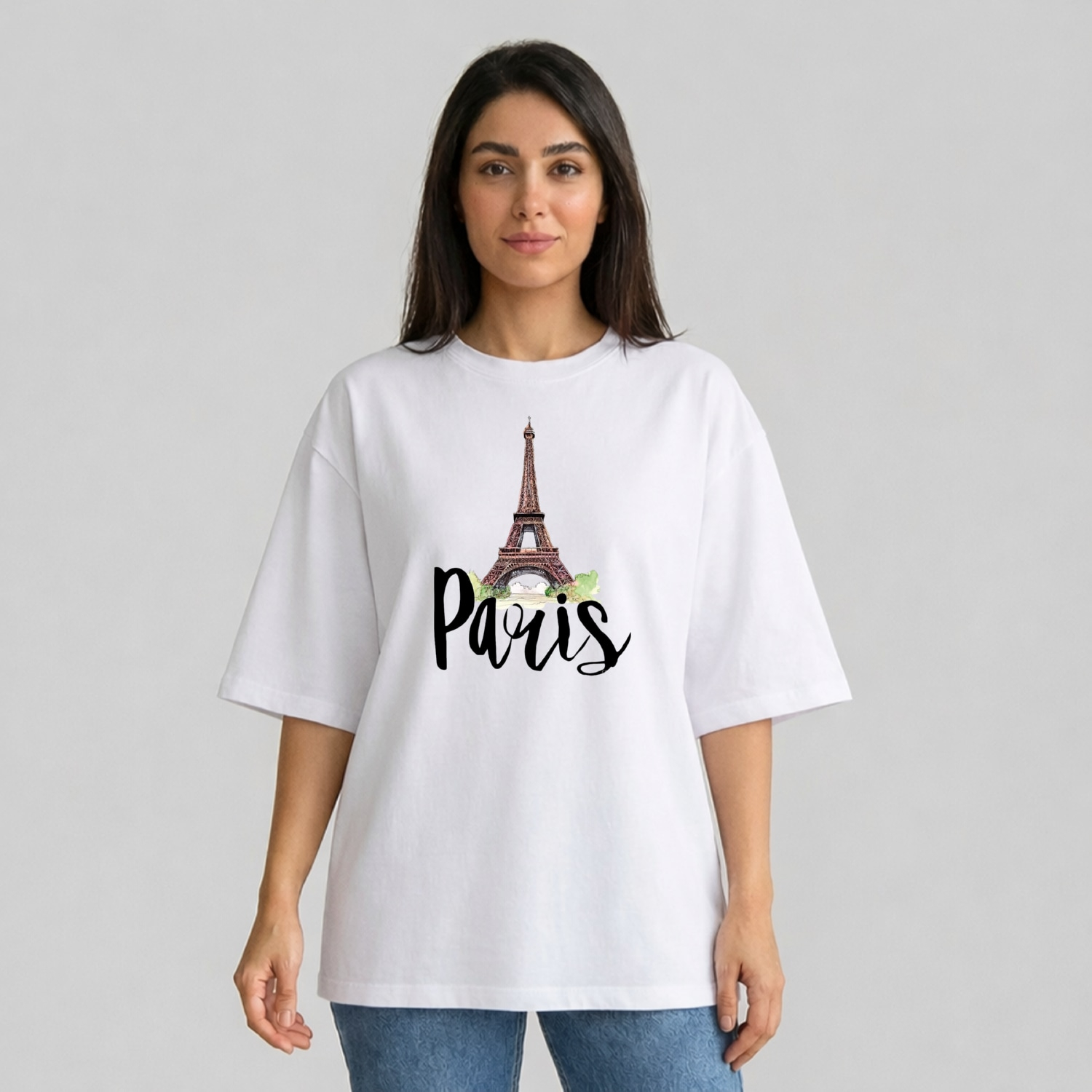 تی شرت آستین سه ربع زنانه مدل باکسی طرح ایفل پاریس کد v3 تی شرت آستین سه ربع زنانه مدل باکسی طرح ایفل پاریس کد v3