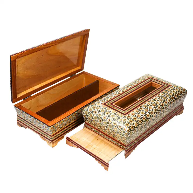 ست جعبه دستمال کاغذی و جعبه قاشق خاتم کاری کد 1424