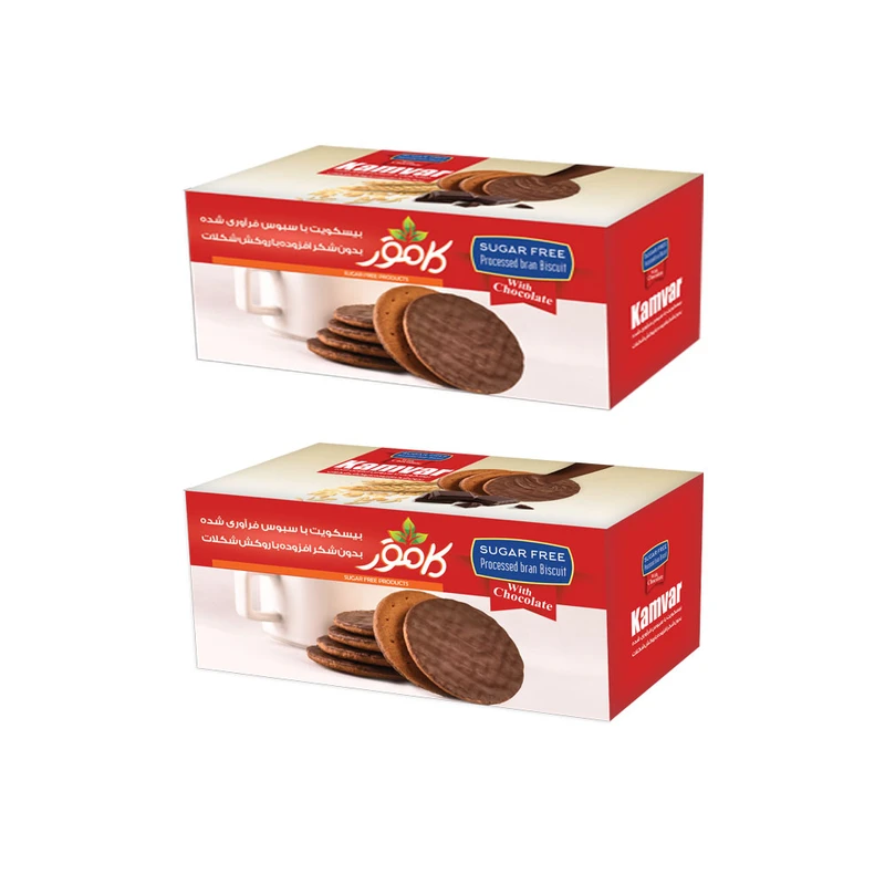 بیسکویت با سبوس فرآوری شده با روکش شکلات کامور - 200 گرم بسته 2 عددی