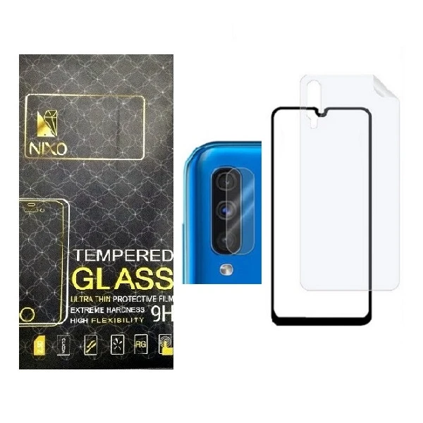 محافظ صفحه نمایش نیکسو مدل FUL مناسب برای گوشی موبایل سامسونگ Galaxy A50 به همراه محافظ پشت گوشی و محافظ لنز دوربین