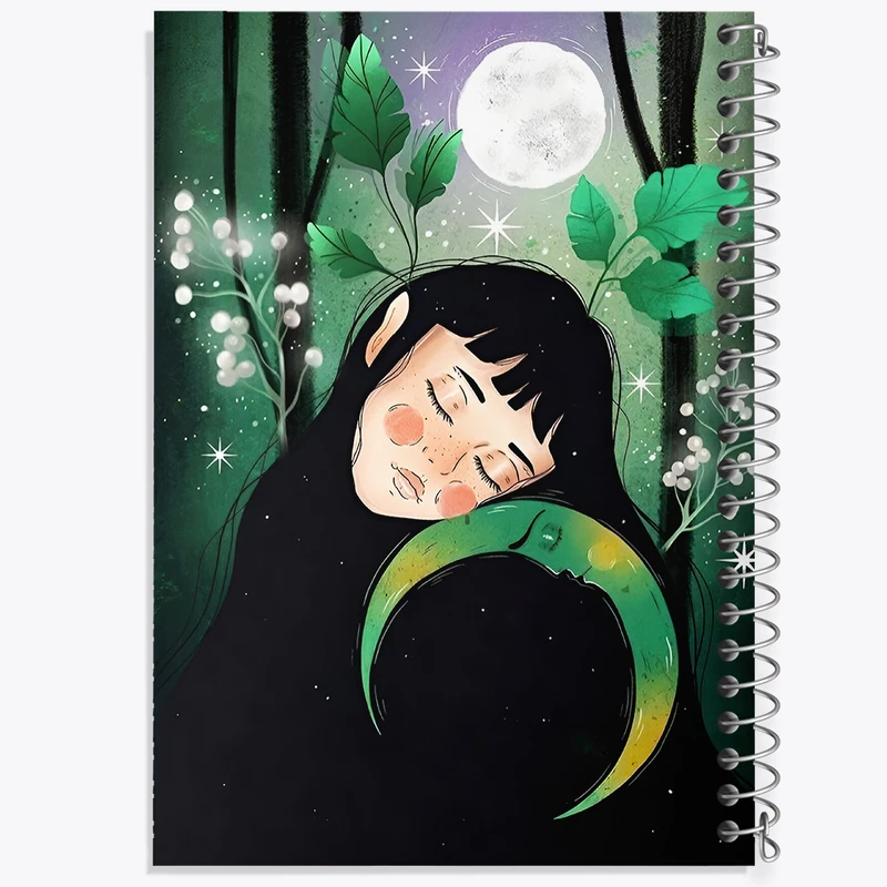 دفتر ژورنال نویسی 50 برگ خندالو مدل نقطه ای طرح دختر و ماه کد F7423