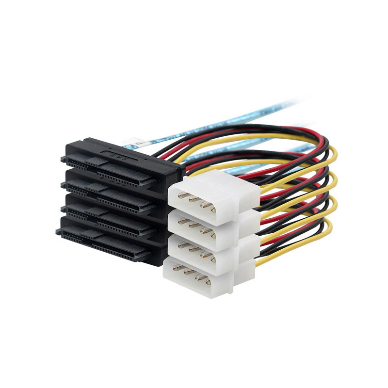 کابل تبدیل Mini SAS SFF-8644 به چهار پورت SFF-8482 با برق 4 پین اسمارطور مدل SM242 طول 2 متر