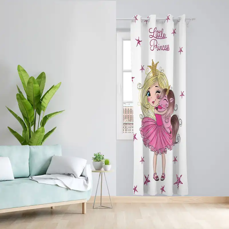 پرده مدل دختر و اسب تک شاخ مخمل پانچی کد 1027 سایز 140x280 سانتی متر