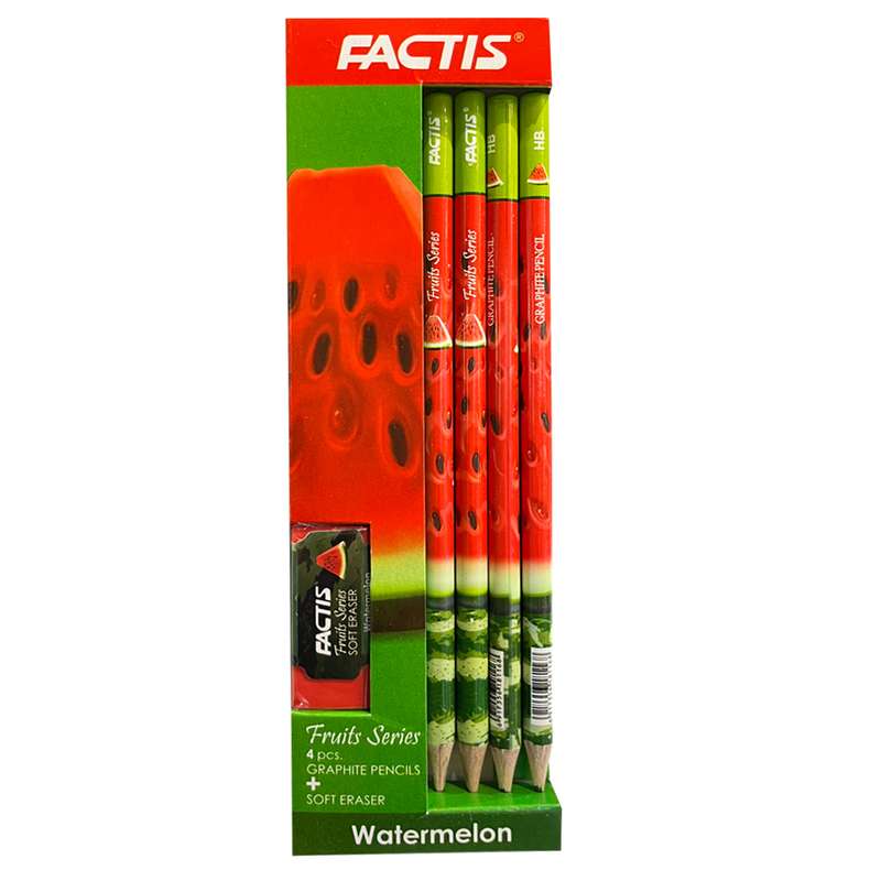 مداد مشکی فکتیس مدل fruit-watermelon-05 کد 87943 بسته 5 عددی همراه پاک کن