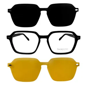 فریم عینک طبی چند ضلعی ترید ایی مدل مگنتی کد 5570 به همراه کاور آفتابی مجموعه 3 عددی