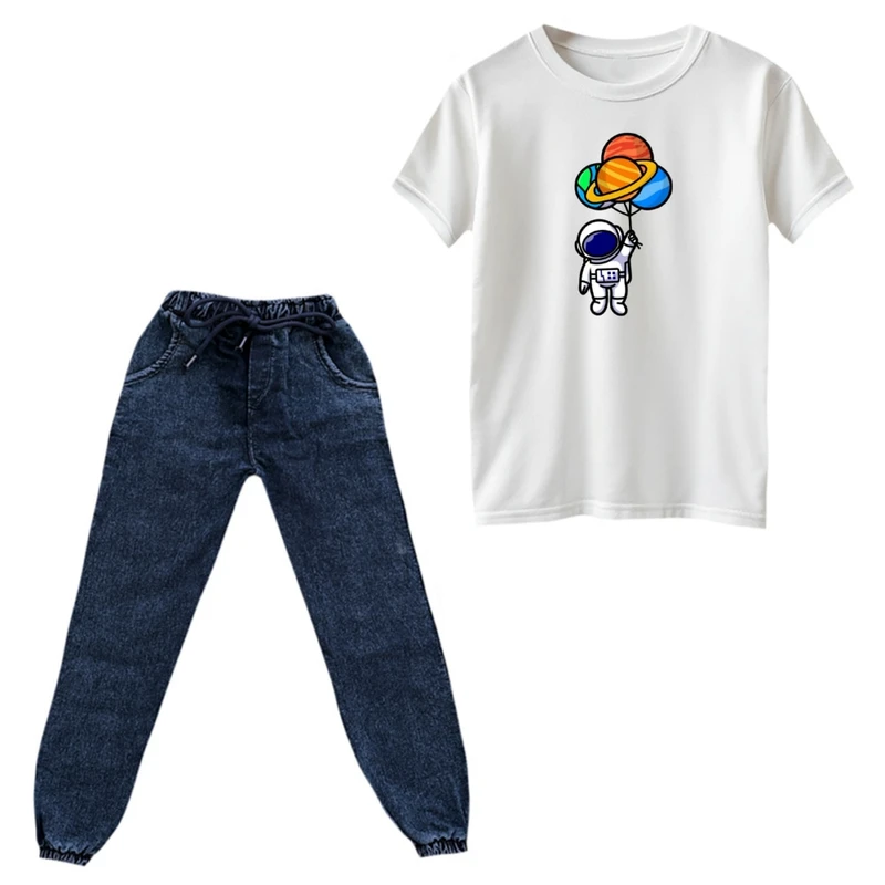 ست تی‌شرت و شلوار پسرانه مدل فضانورد کد ۱۹ رنگ سفید