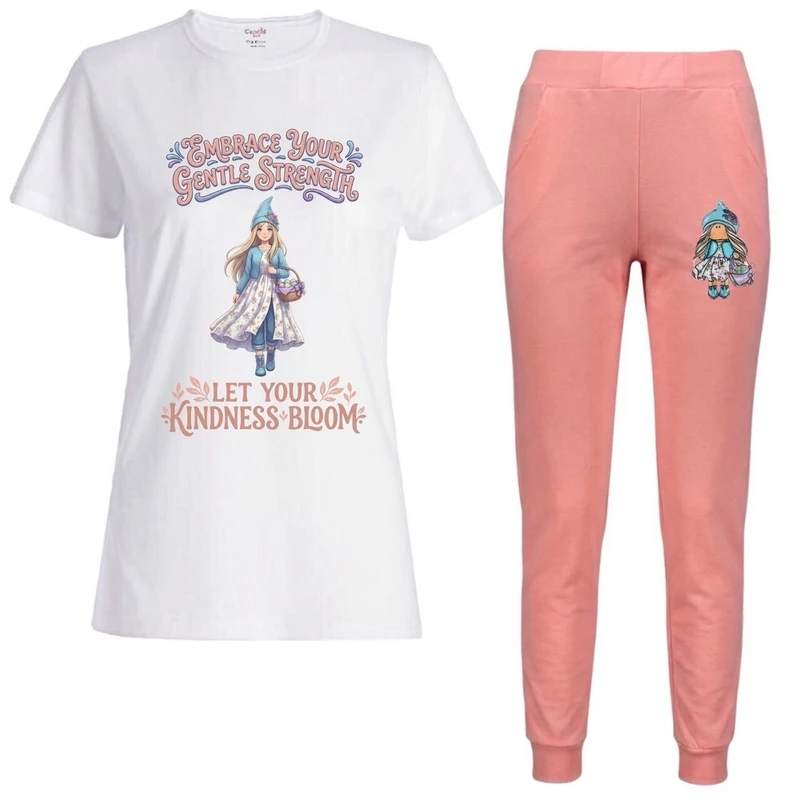 ست تی‌شرت آستین کوتاه و شلوار راحتی زنانه مدل عروسک