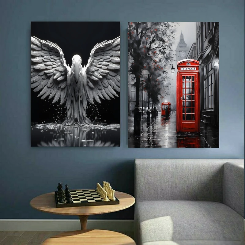  تابلو بوم طرح خیابان و فرشته مدل یخی کد BK22756 مجموعه دو عددی  