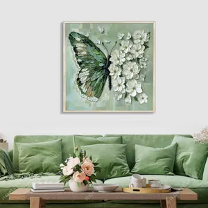 تابلو طرح دکوراتیو مدل گل و پروانه فریم بژ