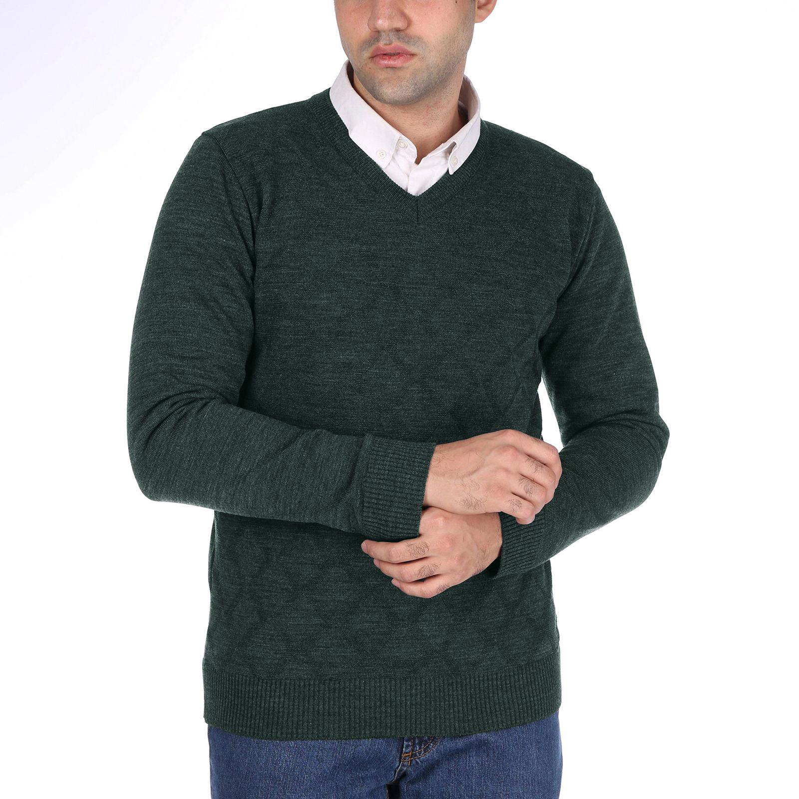 پلیور مردانه تریکو پاییزان مدل LOZ یقه هفت رنگ سبز زیتونی -  - 28