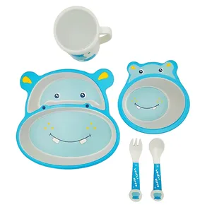 سرویس غذاخوری 5 تکه کودک مدل فیبر بامبو طرح اسب آبی