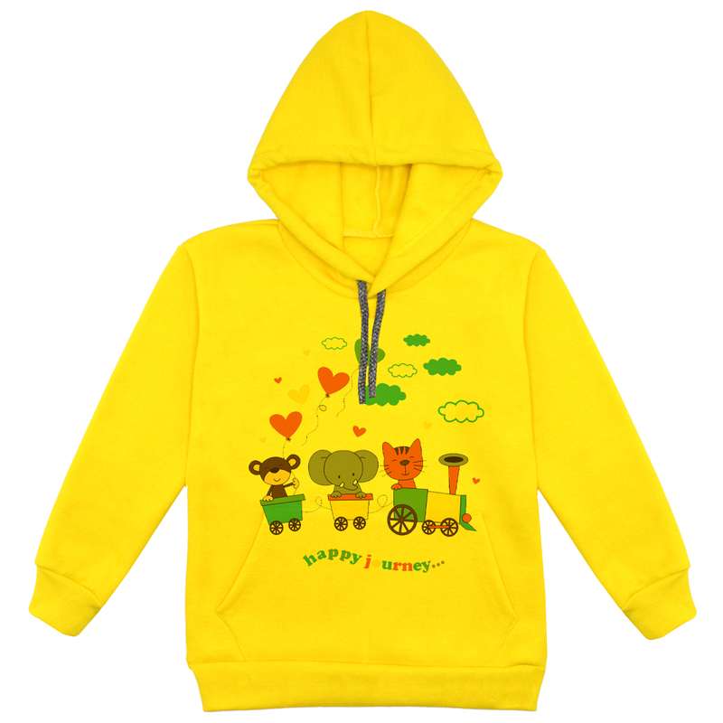 هودی دخترانه مدل قطار حیوانات F22 رنگ زرد