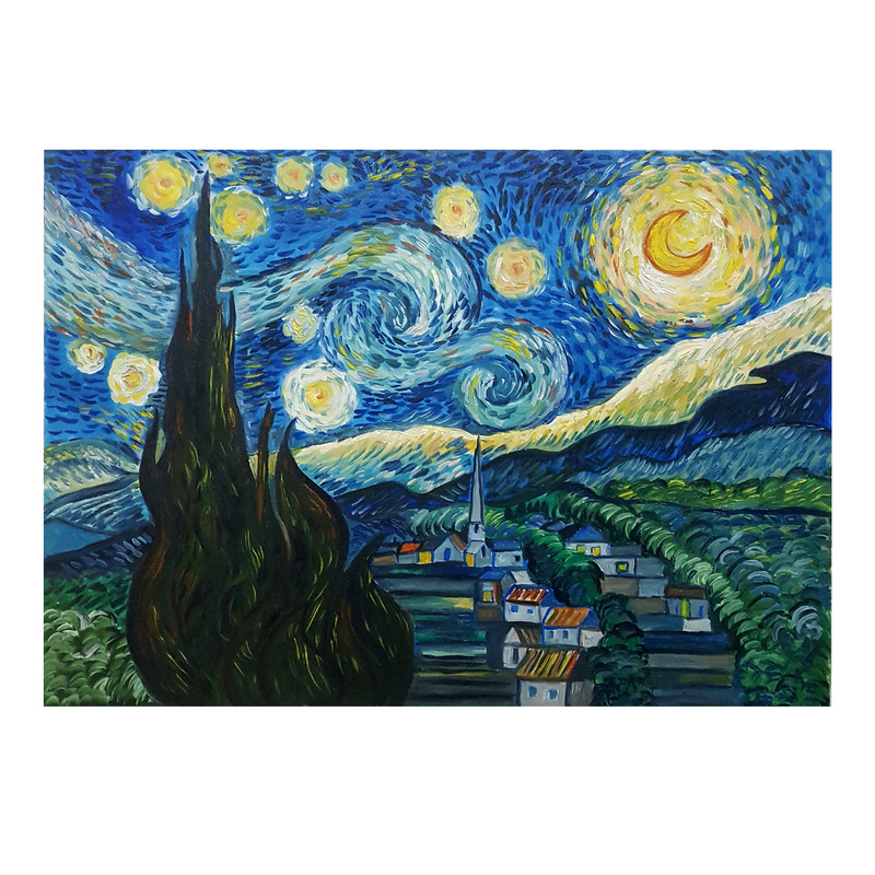 تابلو نقاشی رنگ روغن طرح شب پر ستاره ونگوگ کد 001