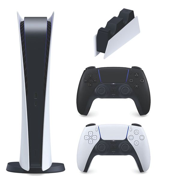 مجموعه کنسول بازی سونی مدل PlayStation 5 Digital ظرفیت 825 گیگابایت به همراه دسته اضافی و پایه شارژر مجموعه کنسول بازی سونی مدل PlayStation 5 Digital ظرفیت 825 گیگابایت به همراه دسته اضافی و پایه شارژر