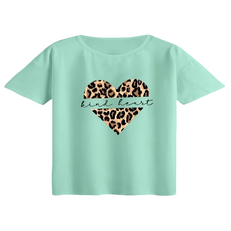 کراپ تی‌شرت آستین کوتاه زنانه مدل فلب پلنگی