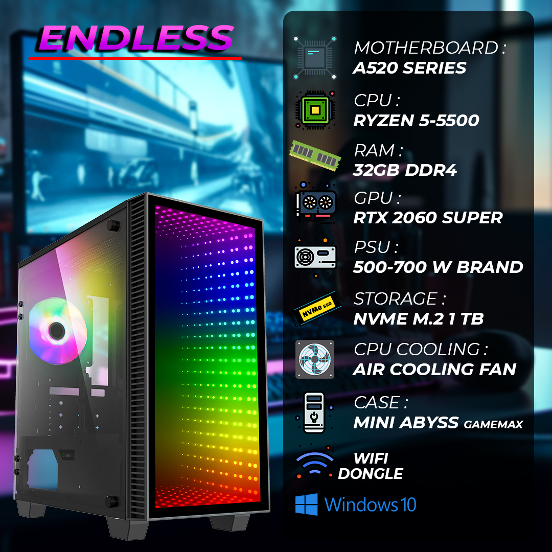 کامپیوتر دسکتاپ ای ام دی مدل ENDLESS MINIABYSS GAMING CASE JET