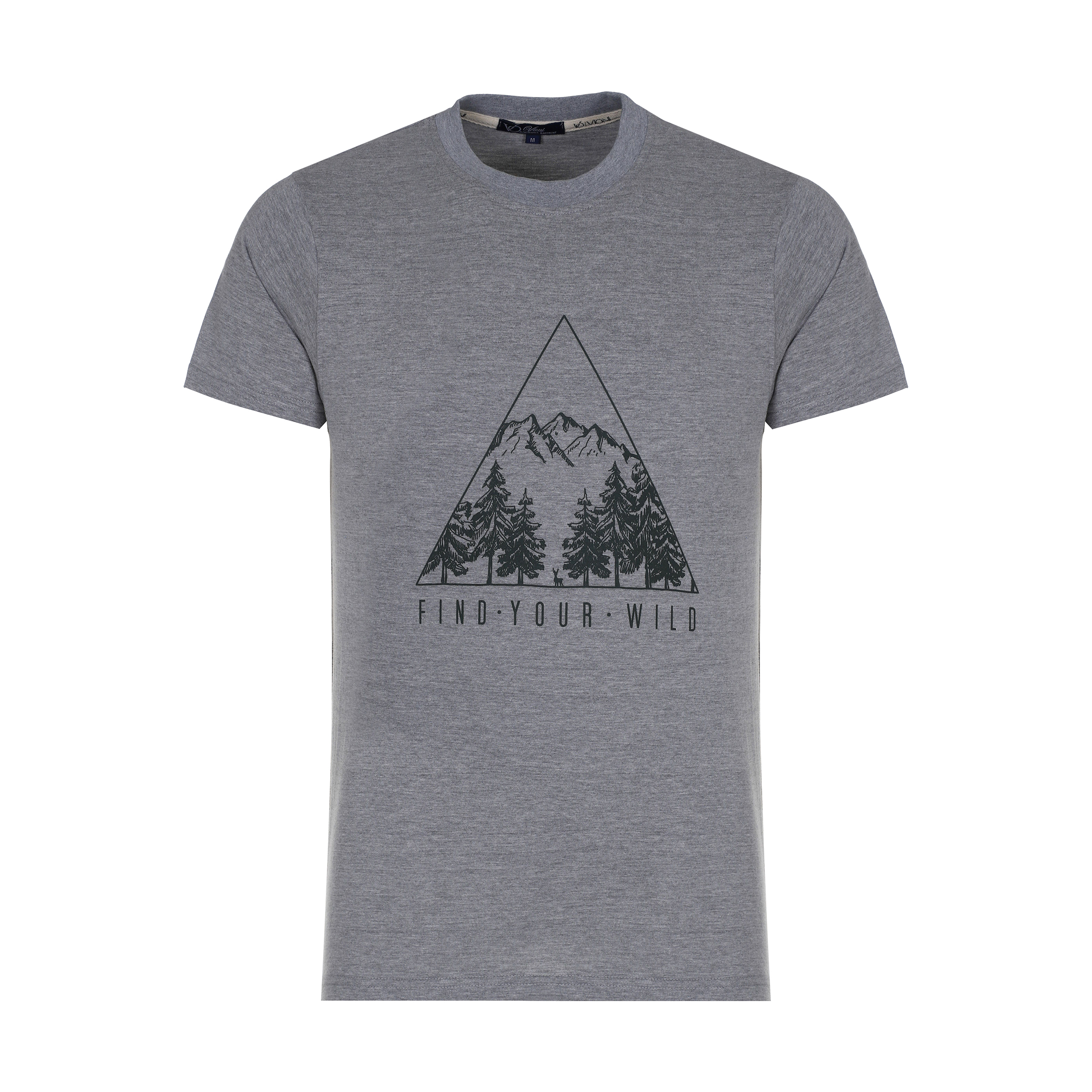 تی شرت آستین کوتاه مردانه مدل جنگل رنگ طوسی روشن