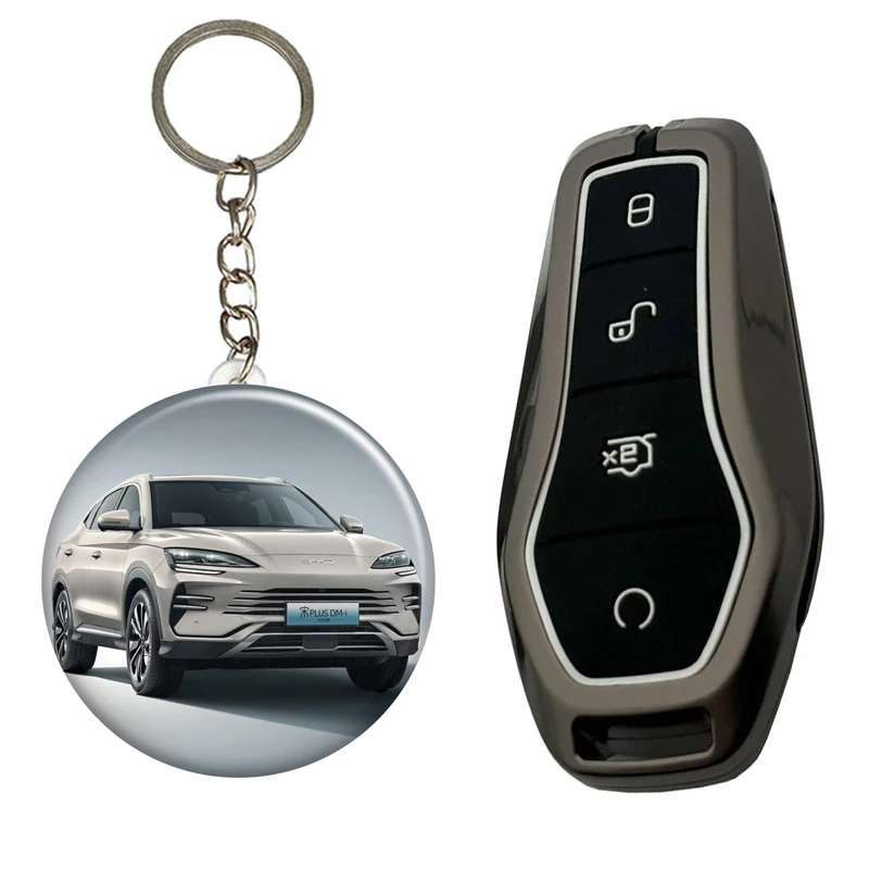 کاور ریموت و سوئیچ خودرو کالانیکس مدل COV-BYD-100529 طرح فلزی مناسب برای بی وای دی سانگ پلاس به همراه جاسوئیچی