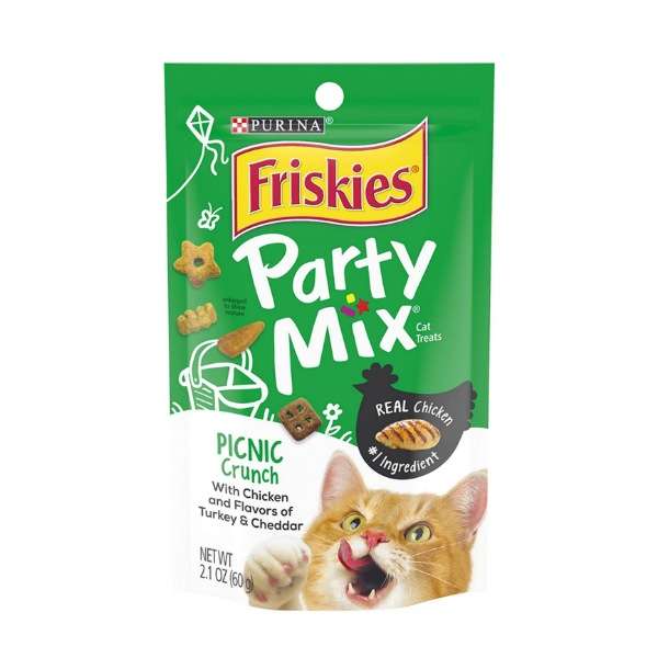 غذای تشویقی گربه فریسکیز مدل party mix picnic با طعم مرغ و اردک وزن 60 گرم