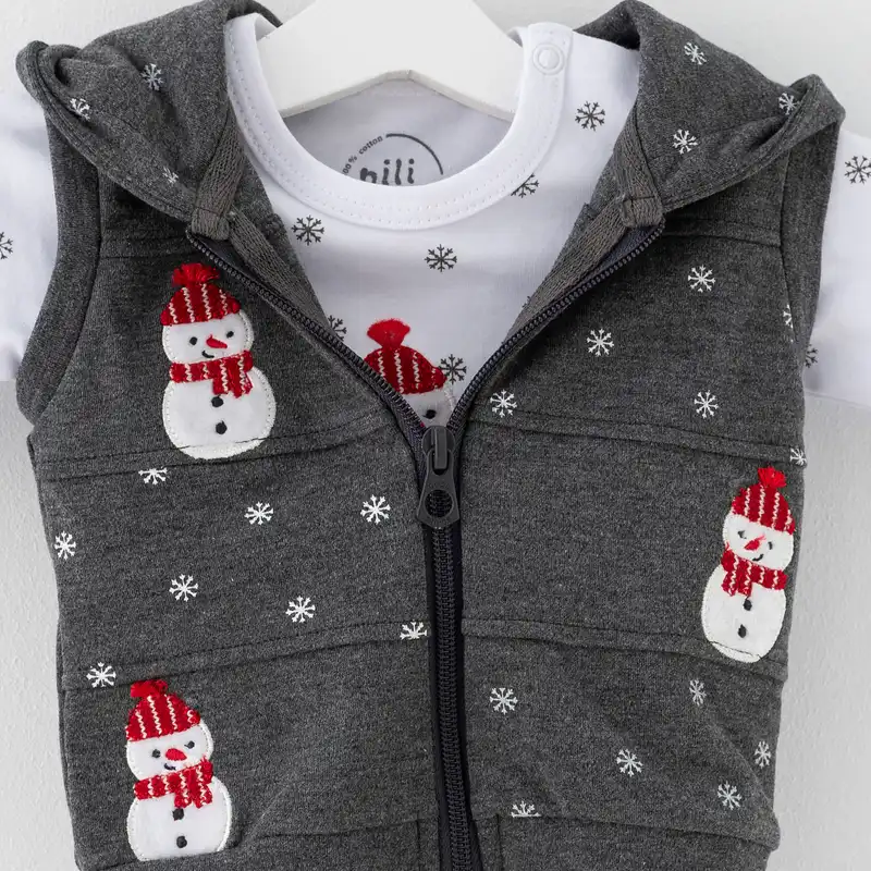 ست 3 تکه لباس نوزادی ایندیگو مدل 4046 رنگ طوسی