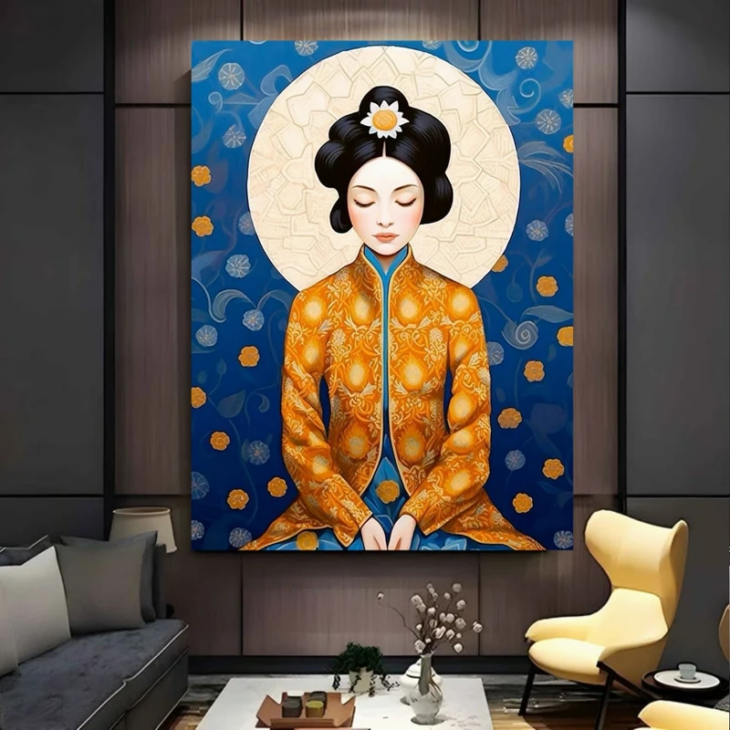 تابلو بوم طرح مخمل نقاشی مدل بانوی ژاپنی کد BK24411