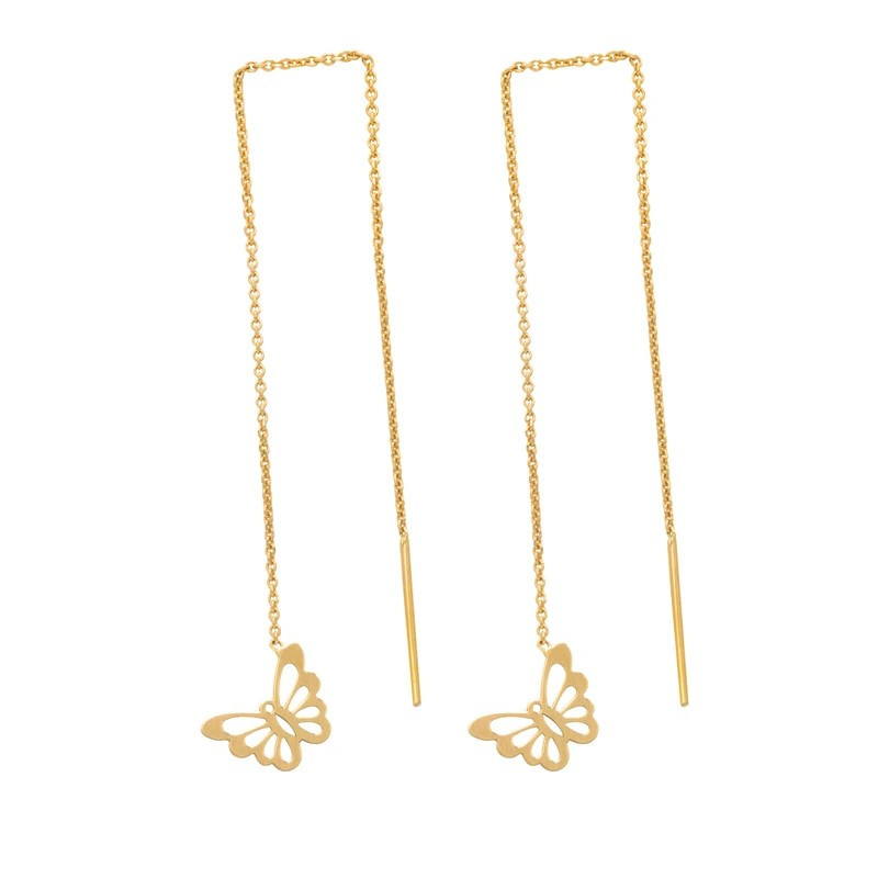 گوشواره بخیه ای طلا 18 عیار زنانه نیکان گلد مدل پروانه عاشق کد NK361