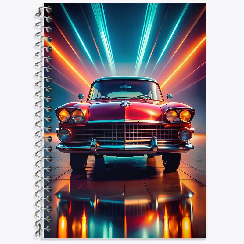 دفتر زبان 50 برگ خندالو مدل دو خط طرح ماشین کلاسیک کد F8444