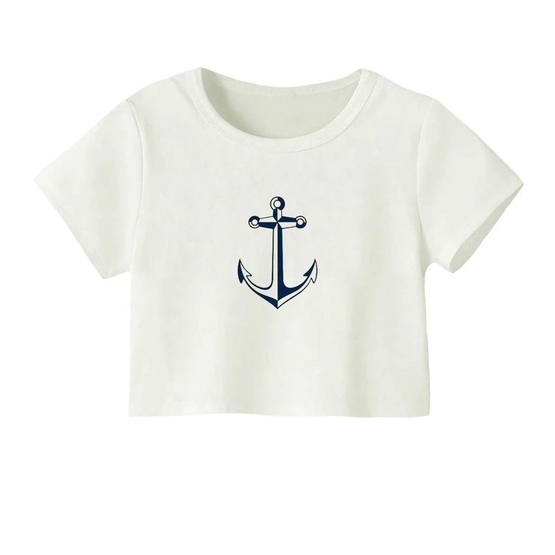 کراپ‌ تی‌شرت آستین کوتاه زنانه مدل لنگر کد۱