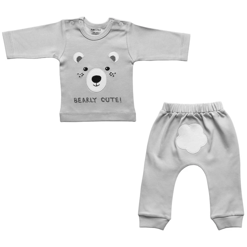 ست تی‌شرت آستین بلند  و شلوار راحتی نوزادی آمورا مدل Teddy Bear