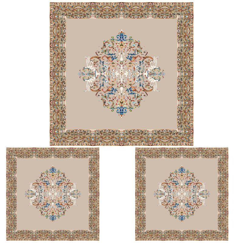 ست رومیزی سه تکه مربع طرح آبرنگ کد 9946.3 ست رومیزی سه تکه مربع طرح آبرنگ کد 9946.3