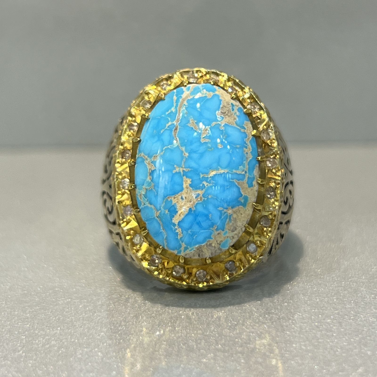 انگشتر نقره مردانه مدل اسپرت با نگین فیروزه نیشابوری 624 - - 2