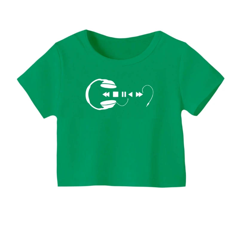 کراپ‌ تی‌شرت آستین کوتاه زنانه مدل هدفون سفید