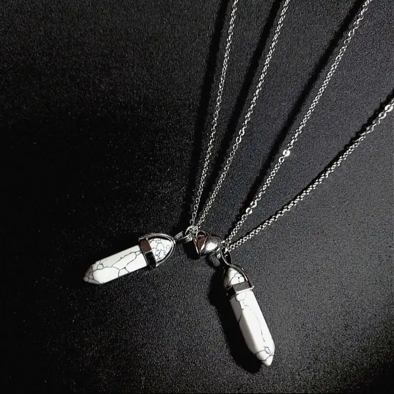 گردنبند مدل مگنتی طرح سنگی ماربل مجموعه 2 عددی