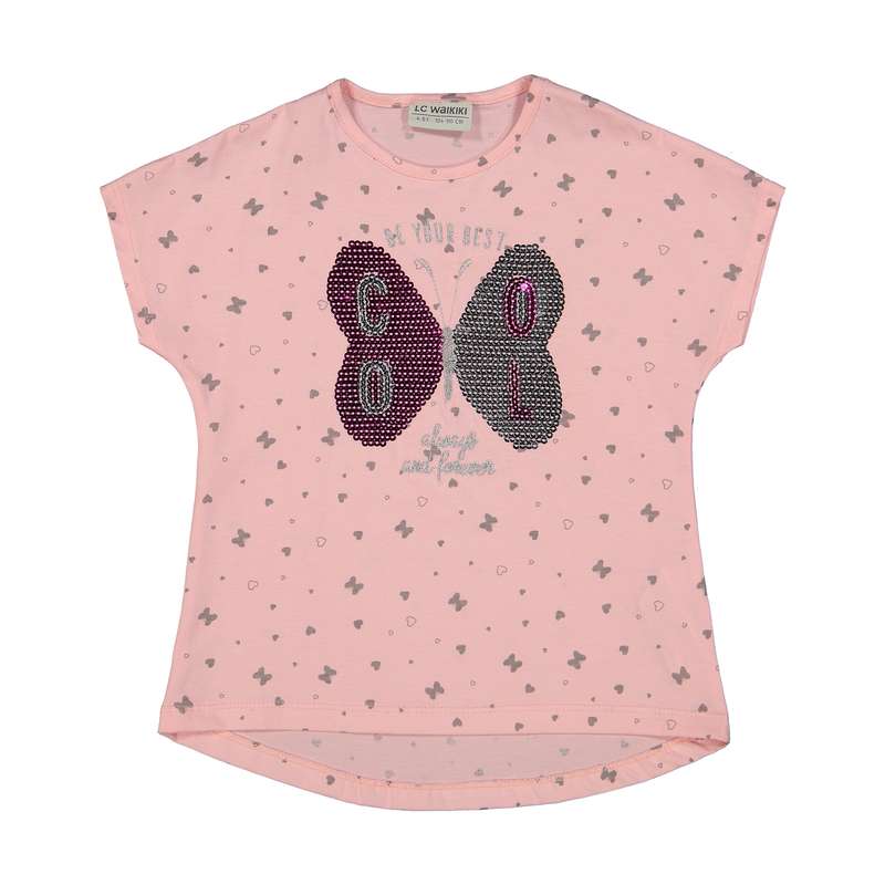تی شرت دخترانه ال سی وایکیکی مدل 0SK498Z4-GAT-PINK